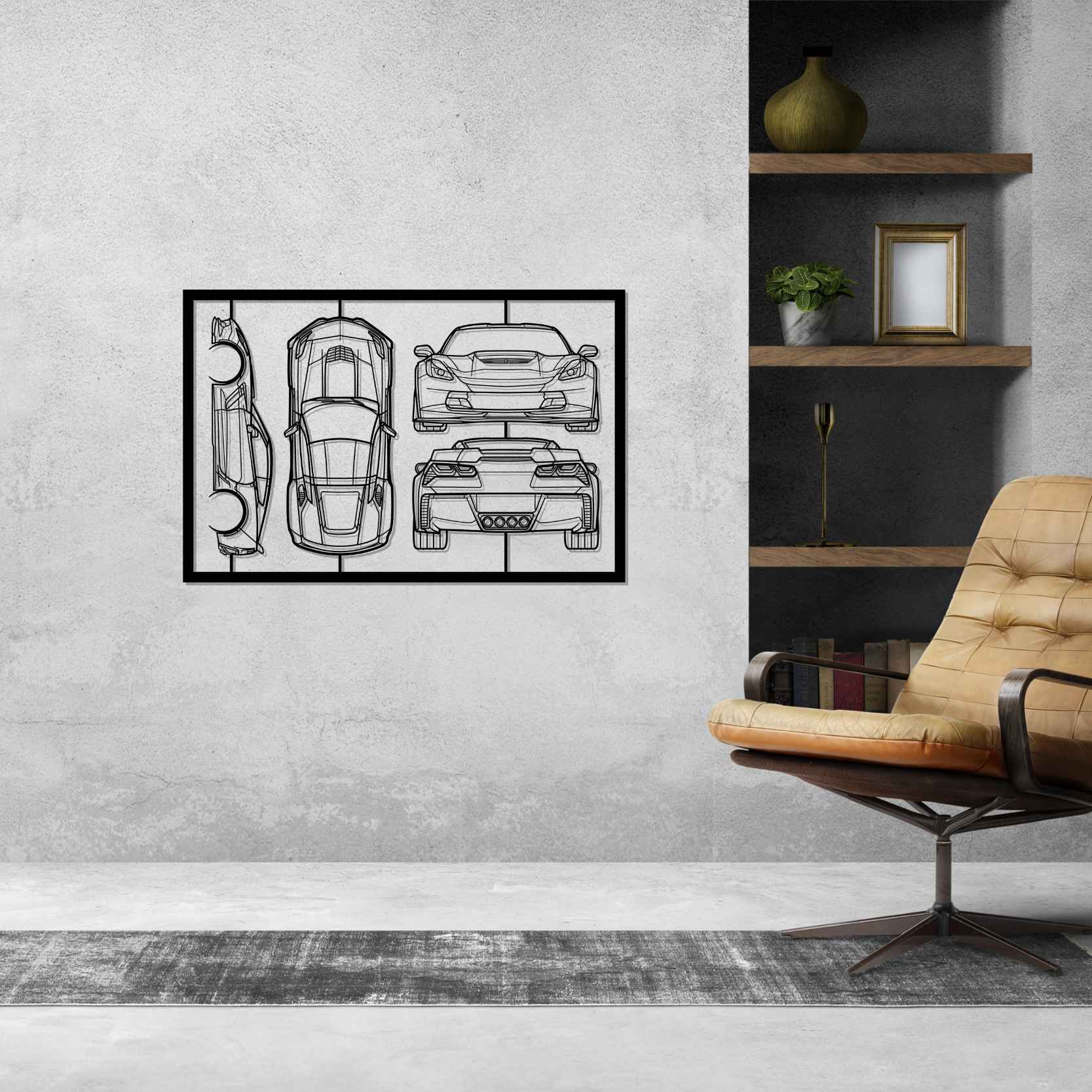 Corvette C7 Frame Silhouette Metal Wall Art
