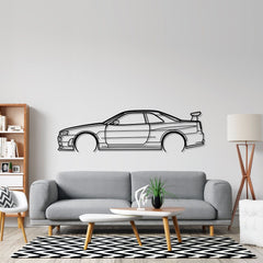 GT-R R34 Detailed Silhouette Metal Wall Art